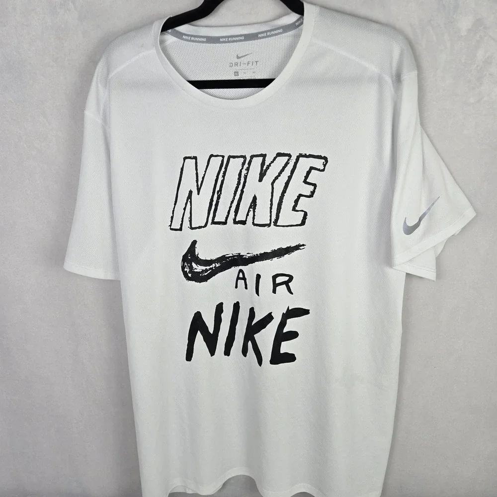 Nike Running Dri-FIT Shirt Mens XL White Nike Air Graphic Tee Train Athletic